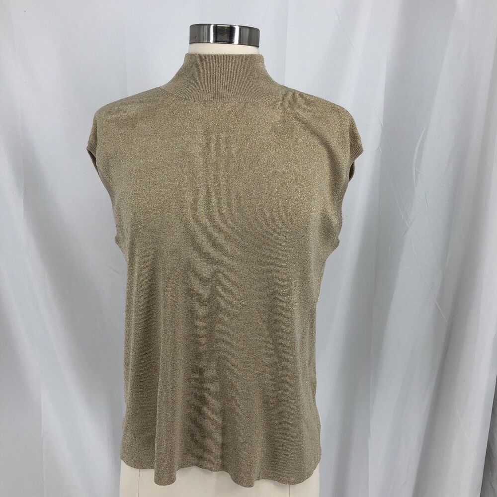 Coldwater Creek XLarge Gold Sleeveless Tank Metallic Shimmer Mock Neck